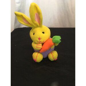 Vtg Yellow Bunny with Carrot Easter Pets Felt-Style Rabbit 7.5” Tall Rare